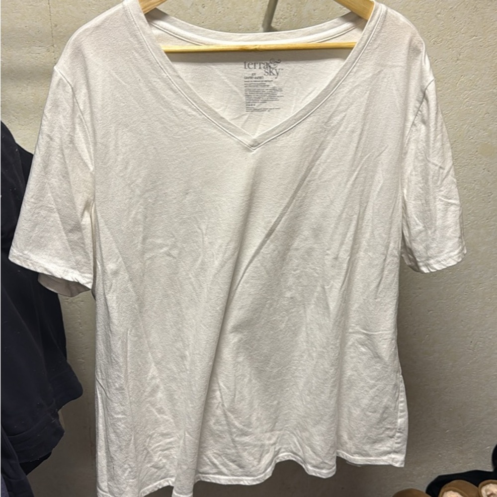 Terra & Sky Women's Classic White V-Neck Tee